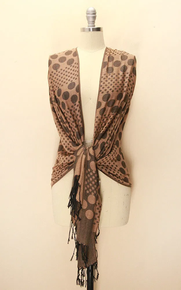 21105 Camel Polka Dot Print Pashmina