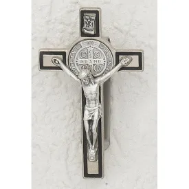 Auto Visor Clip-Saint Benedict Silver/Black Cross- 3 inch with clip