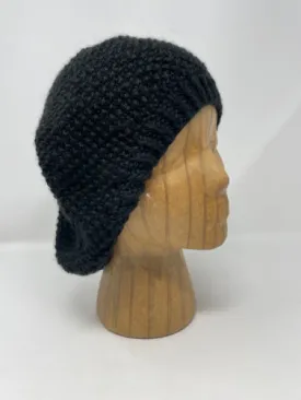 Black Acrylic Seed Stitch Knit Beret Hat