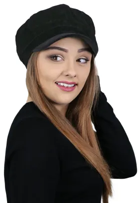 Black Velvet Newsboy Cabbie Hat for Women Chemo Headwear