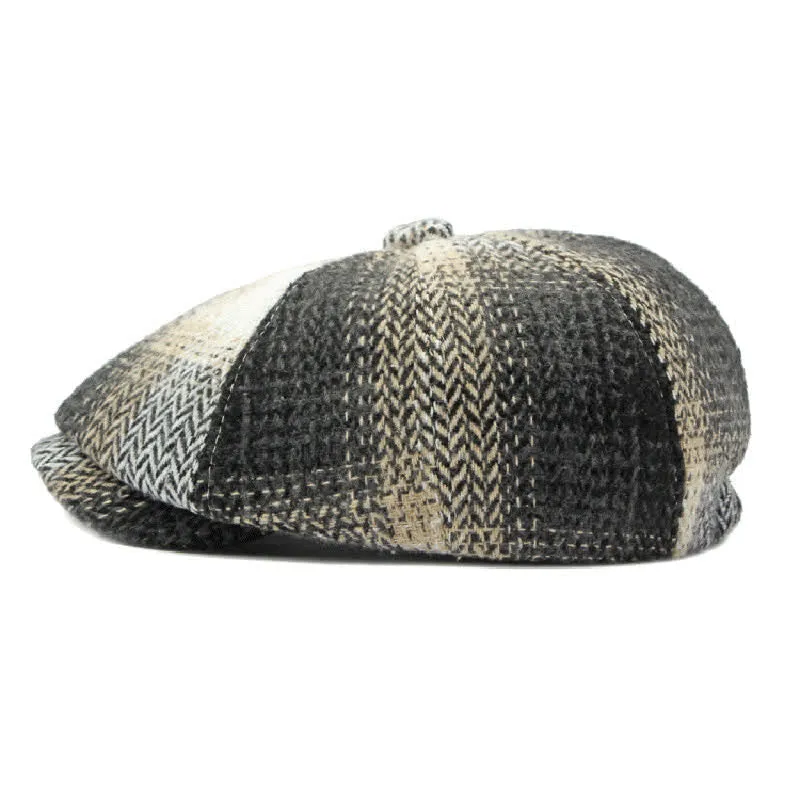 British Style Striped Herringbone Newsboy Beret Hat