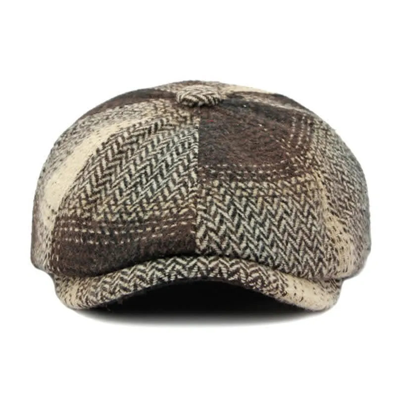 British Style Striped Herringbone Newsboy Beret Hat