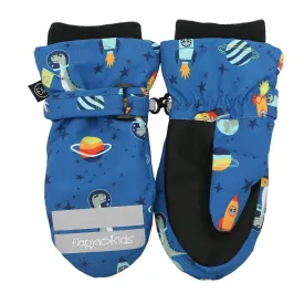 Flapjack Kids Water Repellent Ski Mittens Dinos Blue