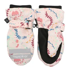 FlapJack Kids Water Repellent Ski Mittens Floral Pink