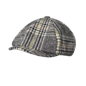 Gray Plaid Yellow Stripes Newsboy Beret Cap