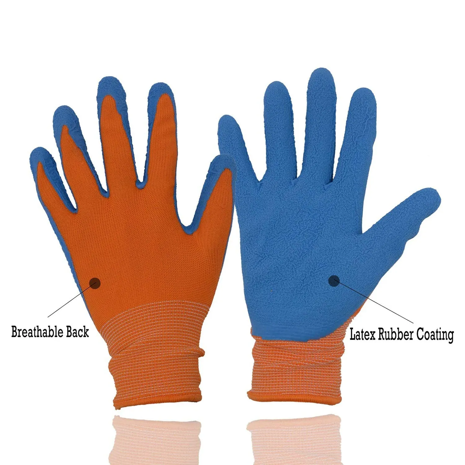 Handlandy Garden Gloves for Kids Rubber Coated Palm 50978 (4/8/12 Pairs)