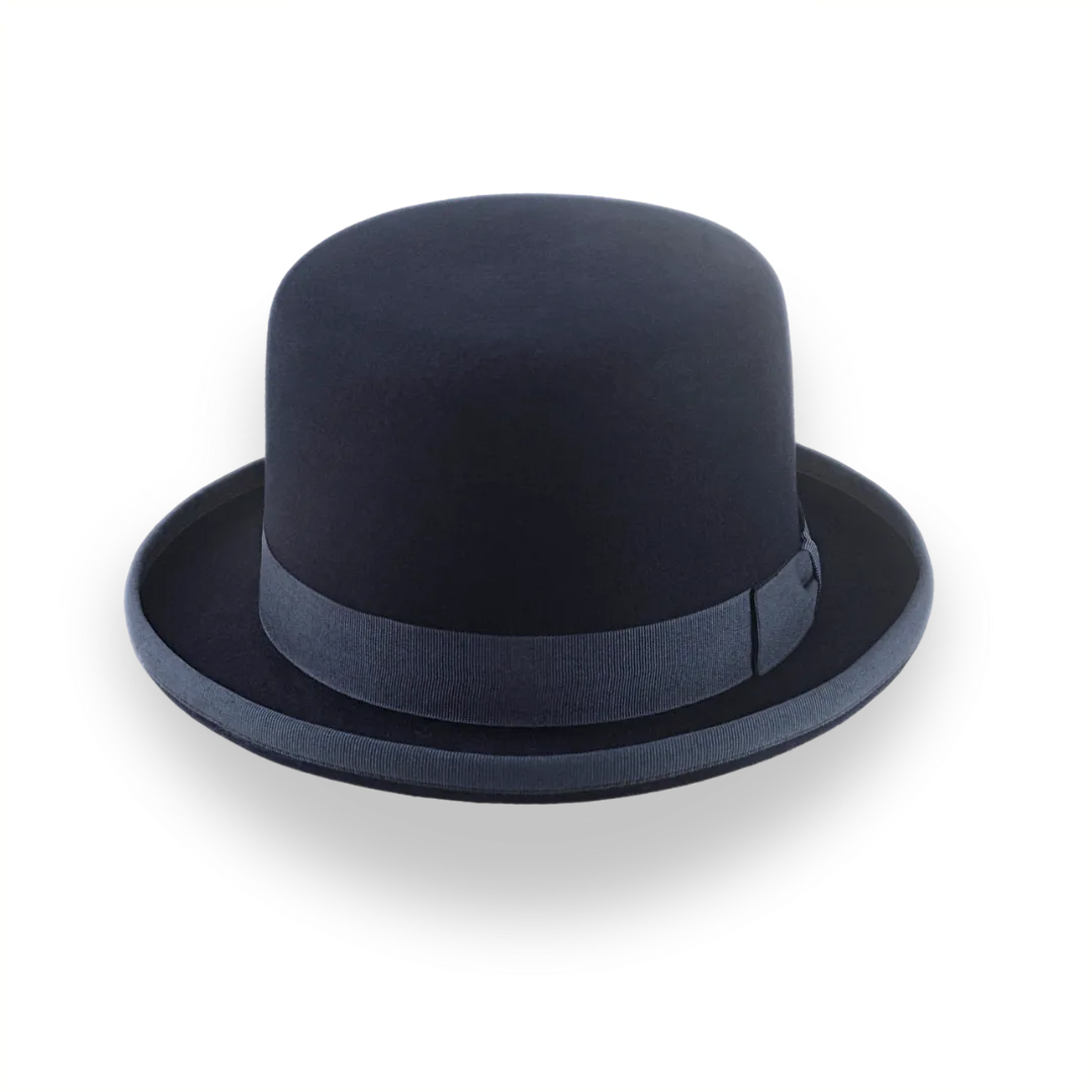 Iconic Flat Top Bowler Hat in Dark Navy Blue Fur Felt | The Oddjob