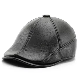 Leisure Style Winter Earmuffs Leather Beret Hat