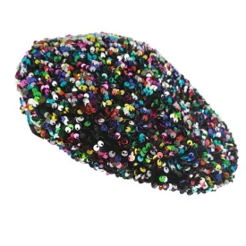 Multi-Color Sequin Black Velvet Beret