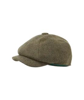 Newsboy Tweed Cap - Loden Green Herringbone Wide Tweed