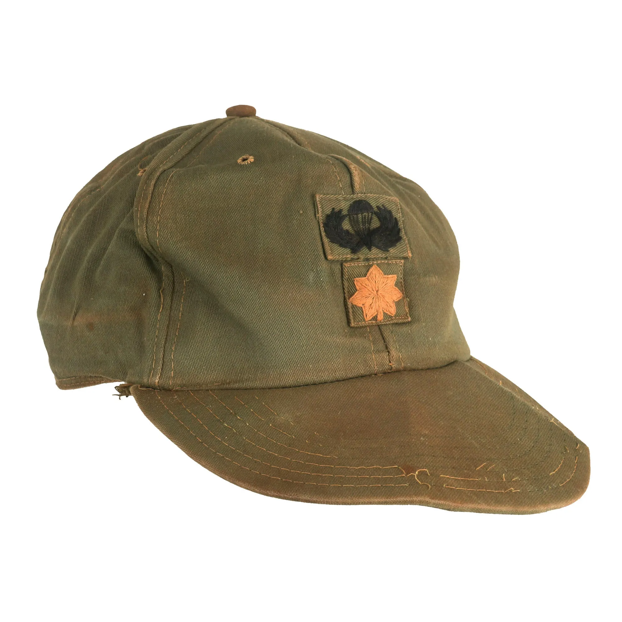 Original U.S. Vietnam War Era Major Leonard Phillips OG-106 Cap with 19th Special Forces Group Airborne Green Beret