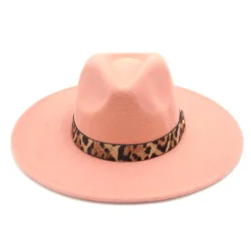 Pink Belted Panama Fedora Hat