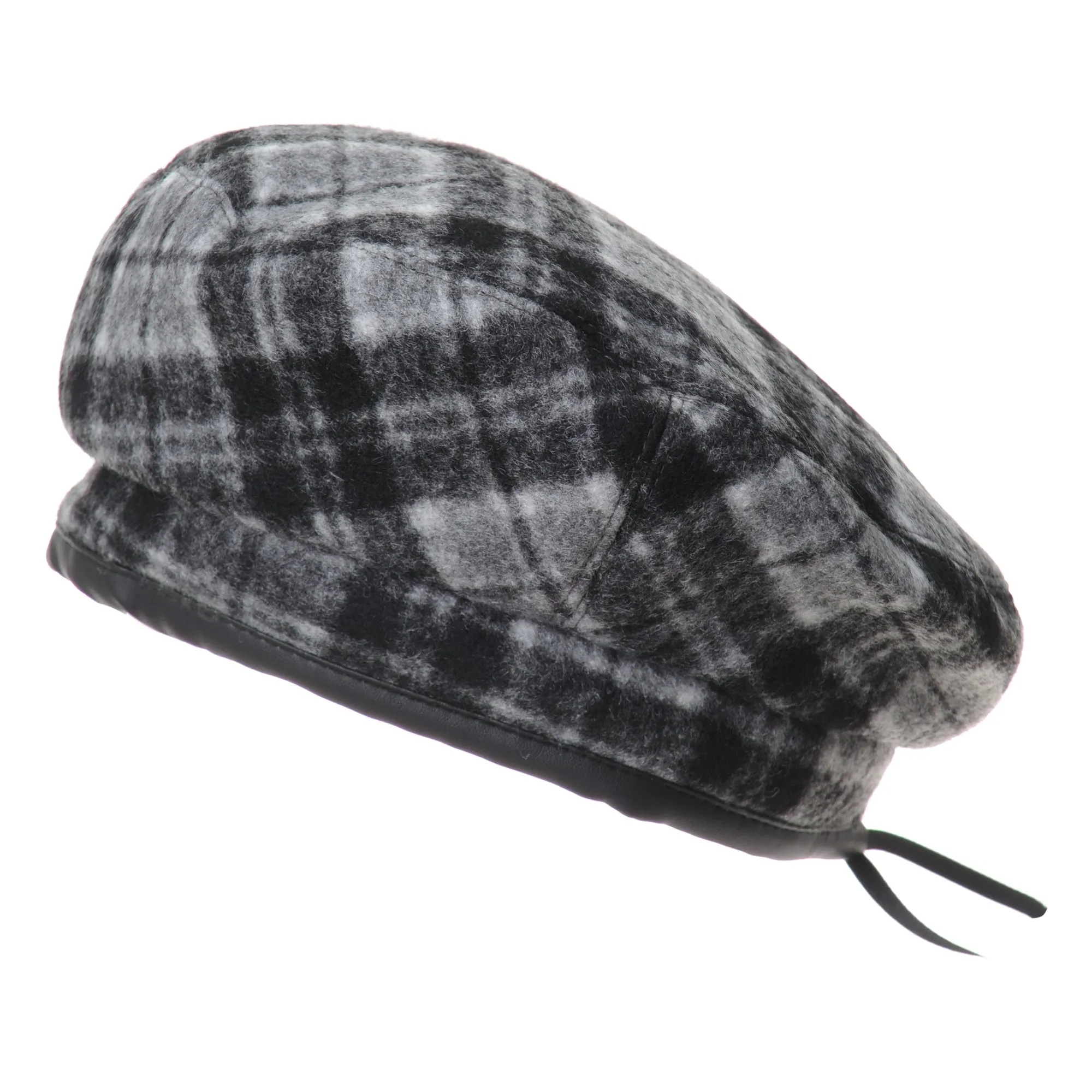 Polyester Beret Hat Tartan Check Leather Sweatband KR3781