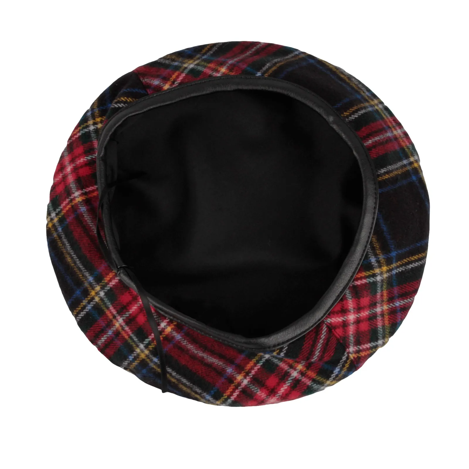 Polyester Beret Hat Tartan Check Leather Sweatband KR3781