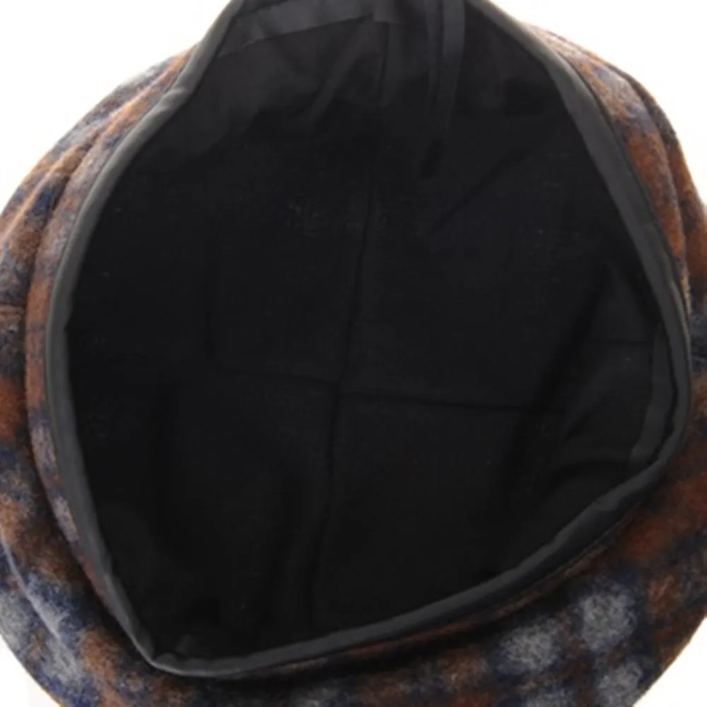 Polyester Beret Hat Tartan Check Leather Sweatband KR3781