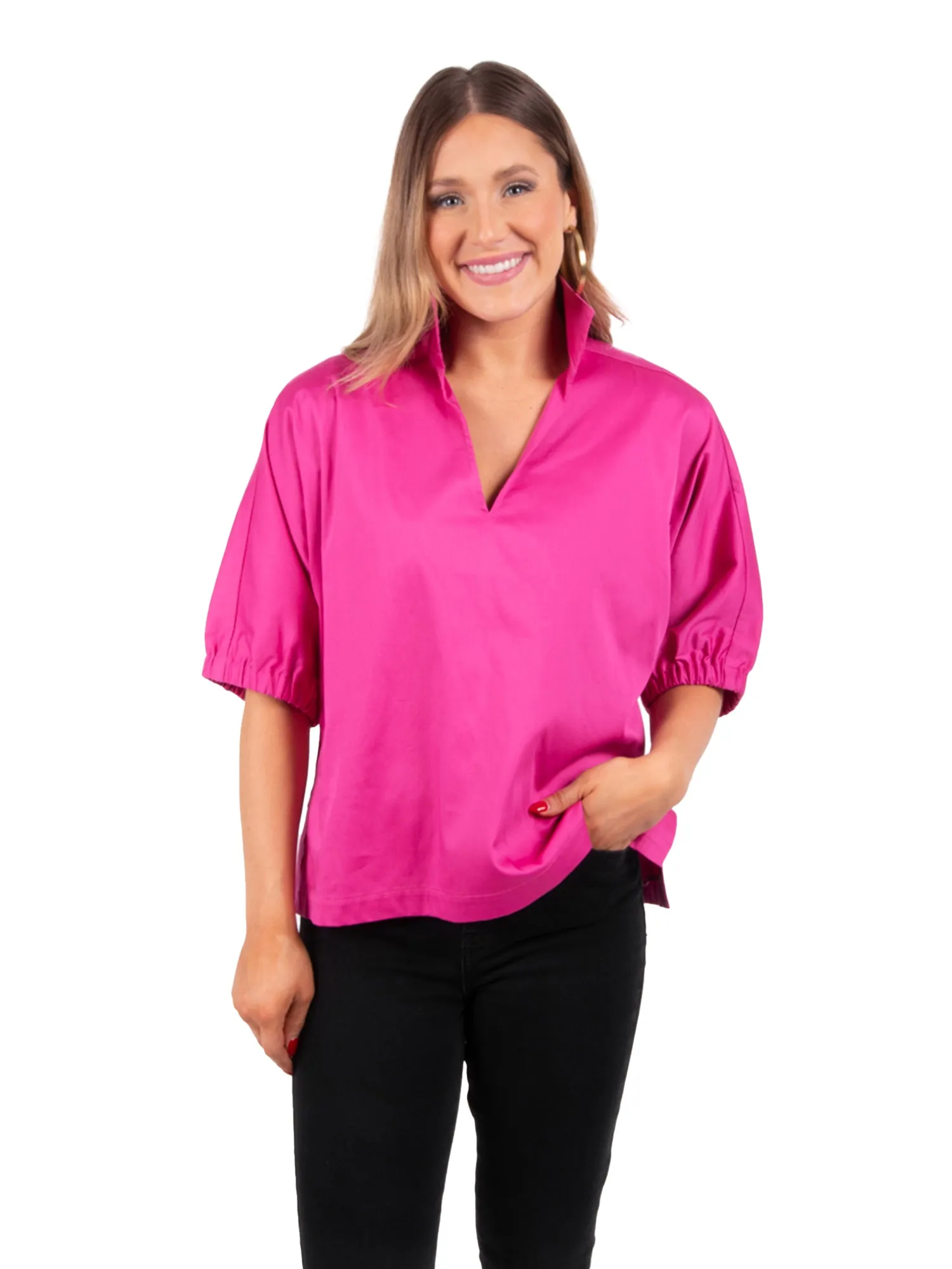 Poppy Top - Fuchsia Fedora Cotton Poplin