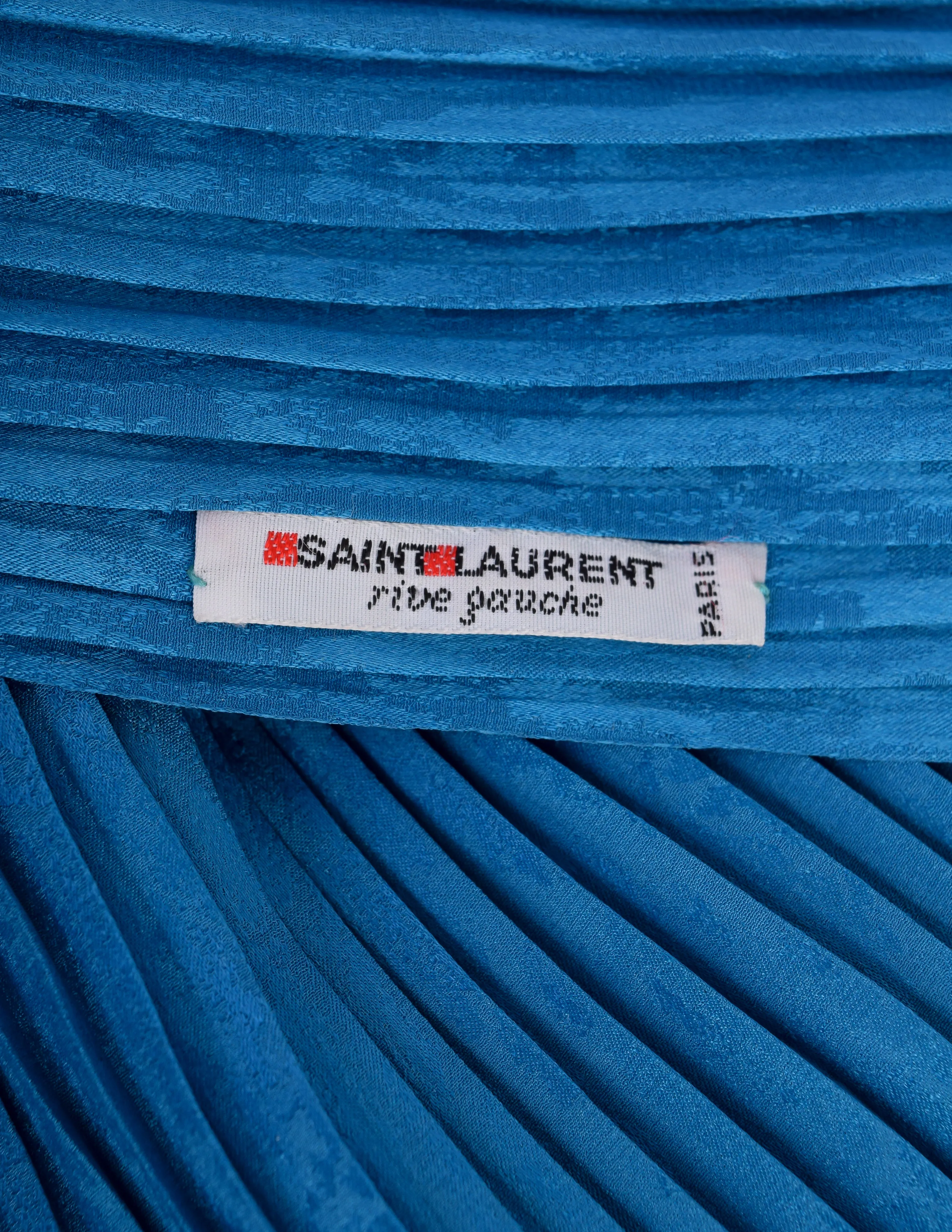 Yves Saint Laurent Vintage 1970s Turquoise Pleated Silk Jacquard Scarf